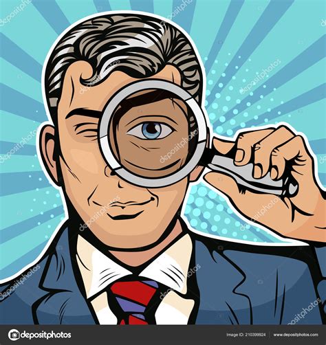 Man Detective Looking Magnifying Glass Search Vector Illustration Pop ...