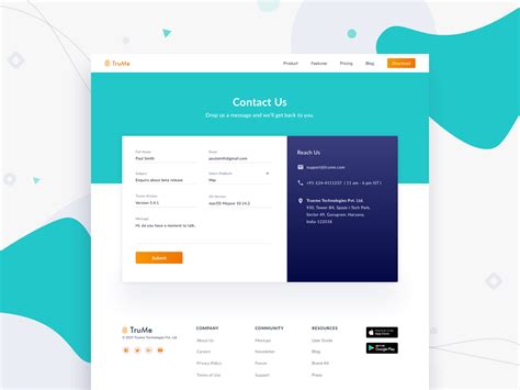 Trume - Contact Us Page by Amarjit Pramanik on Dribbble