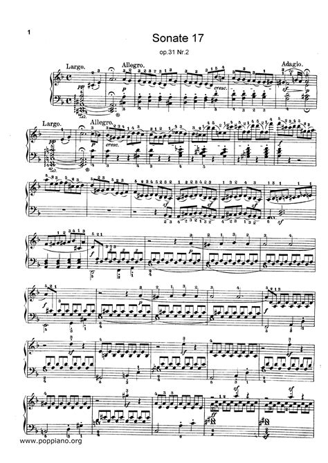 Beethoven-Sonata No. 17, Op. 31 Movt 2 Tempest Sheet Music pdf, -ベートーベン ...