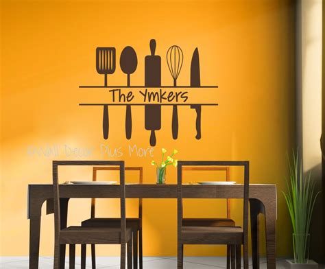 Personalized Kitchen Wall Art Custom Name with Utensils Wall Decal Sticker