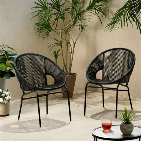 Hayk Outdoor Modern Faux Rattan Club Chair, Set of 2, Black - Walmart ...