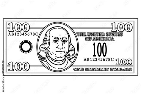 US 100 Dollar bill. Vector line art illustration. Stock Vector | Adobe ...