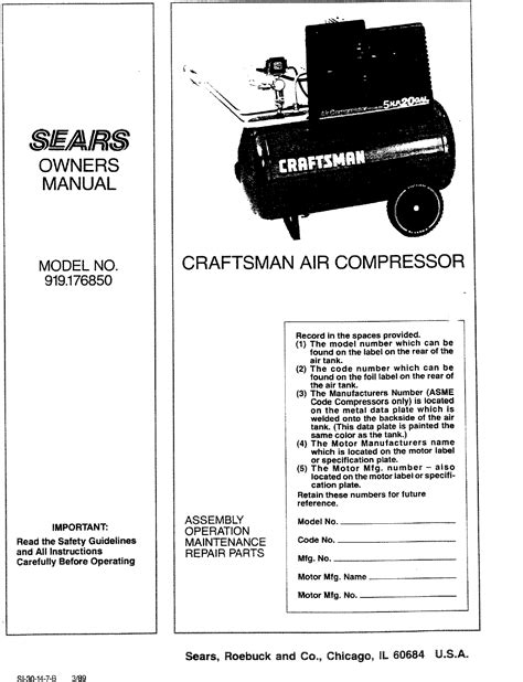 Craftsman 1 Hp Air Compressor Manual