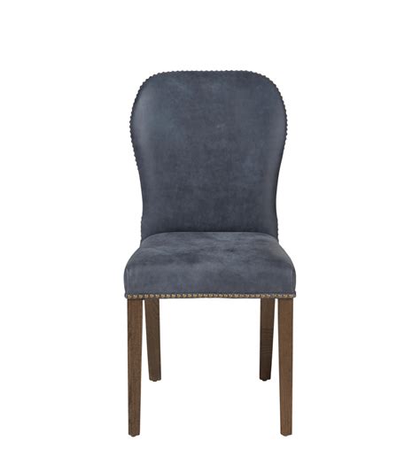 Oka , Stafford Leather Dining Chair - Smoke Blue, Dining Chairs, Leather, Plain In Grey | ModeSens