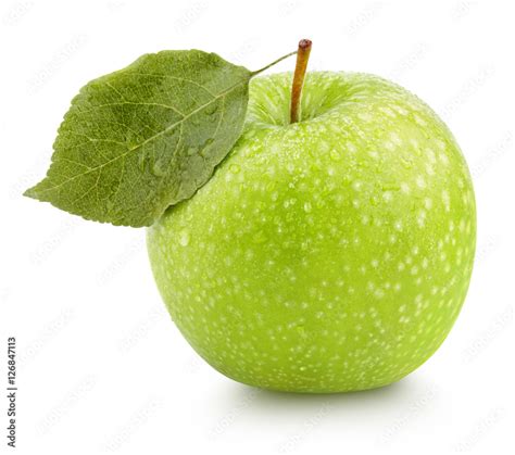 Green apple with leaf isolated on a white Stock Photo | Adobe Stock