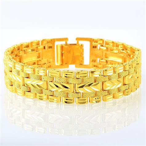 Mens Wrist Bracelet Link Chain Yellow Gold Filled Solid Fashion Bracelet Gift-in Chain & Link ...