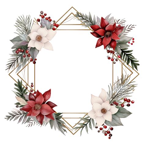 Christmas Collection Frame With Geometric, Wreath, Flower, Poinsettia PNG Transparent Image and ...