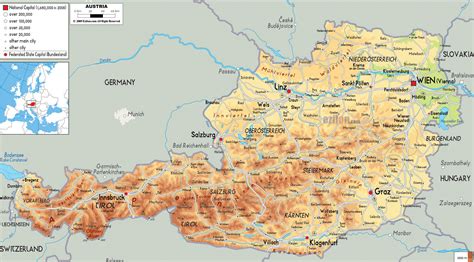 Physical map of Austria | Austria | Europe | Mapslex | World Maps