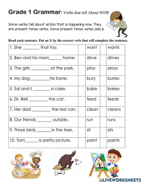 Present Tense Verbs Worksheet Grade 1 worksheet