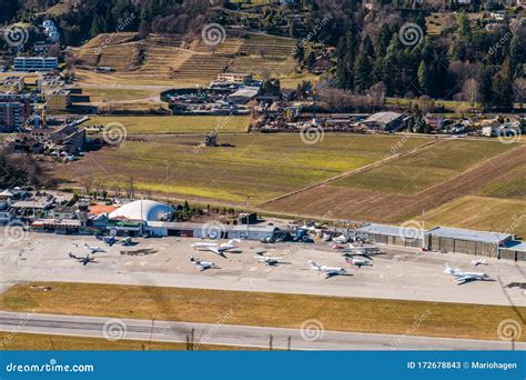 Lugano, Switzerland, Apron, Terminal, and Control Tower at Lugano Regional Airport LUG, LSZA ...