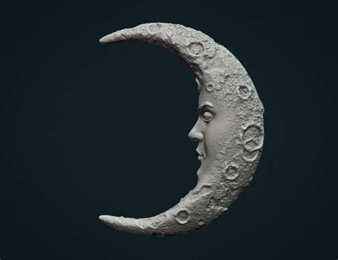 Crescent Moon with Face - 3D Model by Skazok