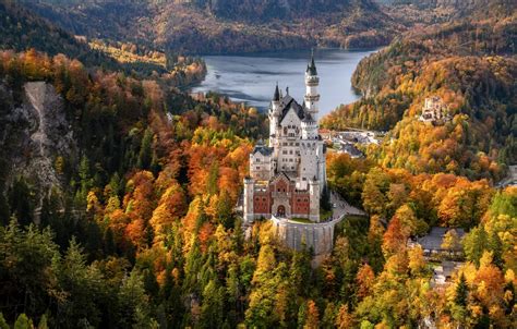 Wallpaper autumn, forest, lake, castle, Germany, Bayern, Germany ...