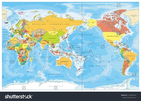 Pacific Centered World Colored Map Countries: Vector có sẵn (miễn phí bản quyền) 1160950618 ...