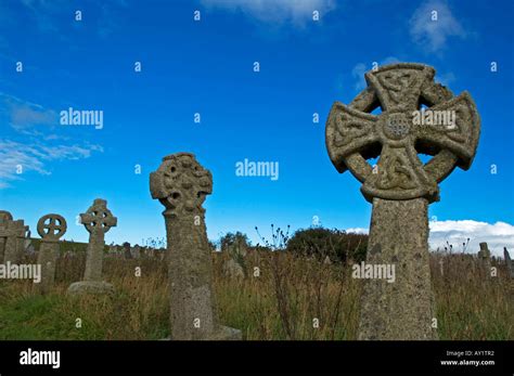 traditional celtic crosses in a graveyard in cornwall,england Stock ...