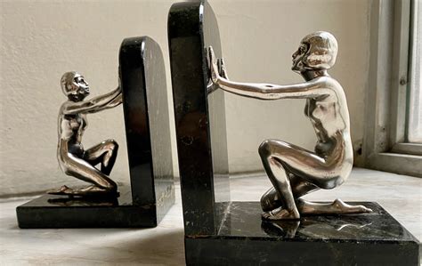 Art Deco Women in Silver on Marble Bookends | Bookends | Art Deco Collection