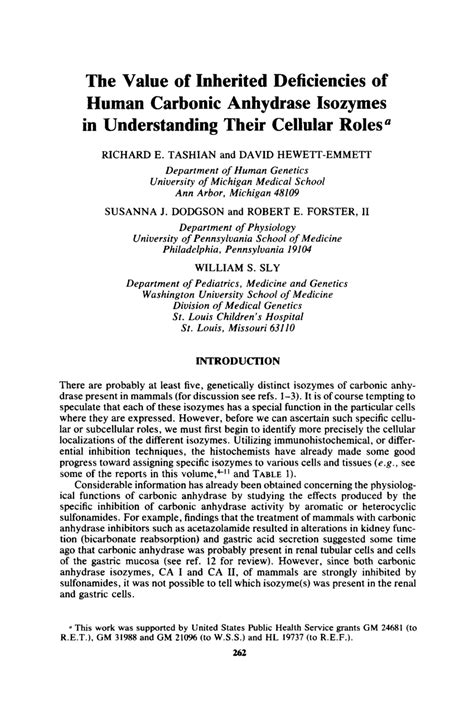 (PDF) The value of inherited deficiencies of human carbonic anhydrase isozymes in understanding ...