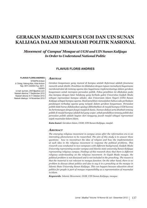 (PDF) Movement of Campus’ Mosque at UGM and UIN Sunan Kalijaga In Order to Understand National ...