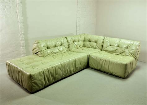 Rare Mint Green Leather Roche Bobois Modular Lounge Sofa | #66529