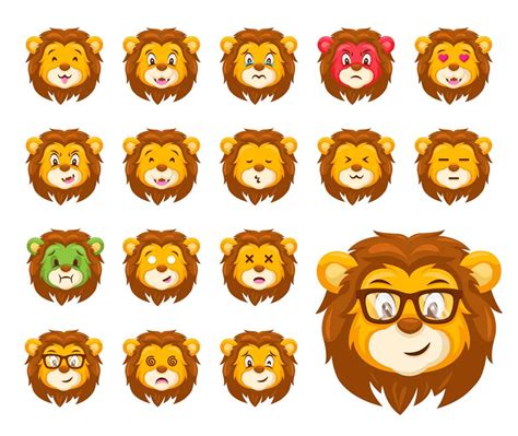 16 Cute Lion Avatar Emoji Vector Character Set | Cute lion, Lion emoji ...