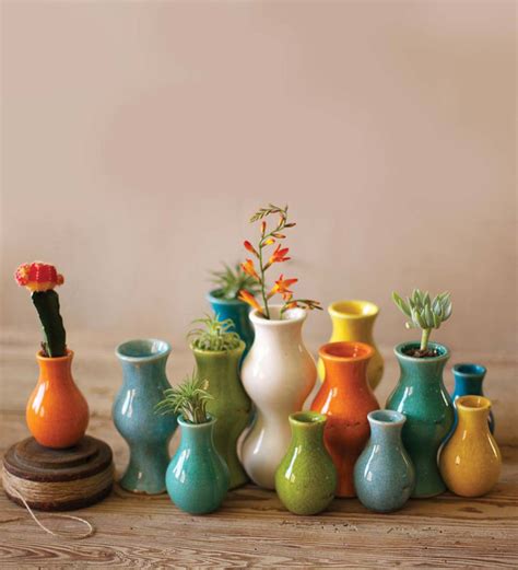 Colorful Small Ceramic Vases, Set of 13 | Eligible for Promotions | Wind and Weather