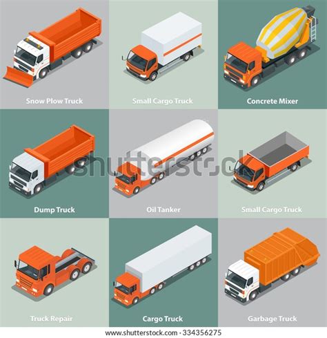 Cargo Truck Set Icons Flat 3d Stock Vector (Royalty Free) 334356275 ...