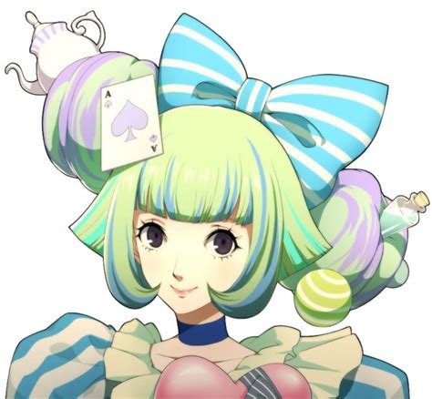 an anime girl with green hair and blue eyes wearing a striped shirt, holding a heart