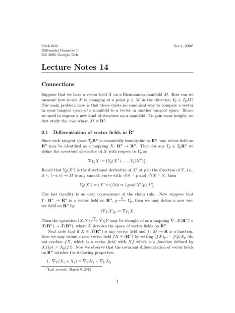 Lecture Notes 14: Connections | PDF | Differentiable Manifold | Mathematical Objects