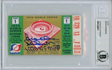 Brooks Robinson Autographed 1970 World Series Ticket Game 1 MVP BAS ...