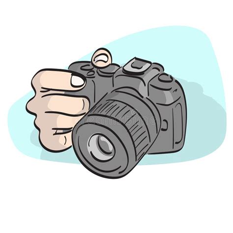 Closeup Hand Holding Professional Dslr Camera Illustration Vector Hand Drawn Isolated on White ...