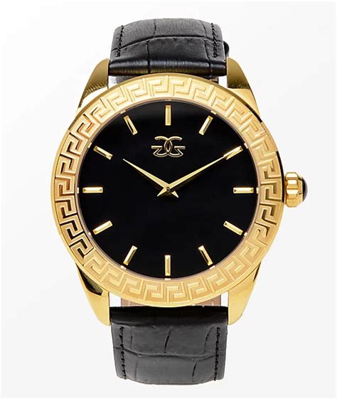 The Gold Gods Augustus Black Leather & Gold Analog Watch | Zumiez