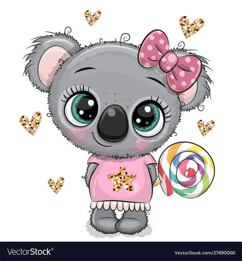 Cute Cartoon baby Koala in a dress with Lollipop. Download a Free Preview or High Quality Adobe ...