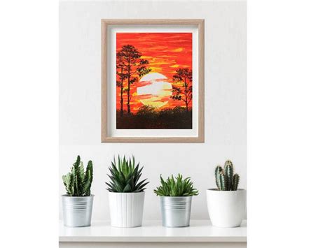 Pine Tree Painting Sunset Acrylic Original Artwork California - Etsy