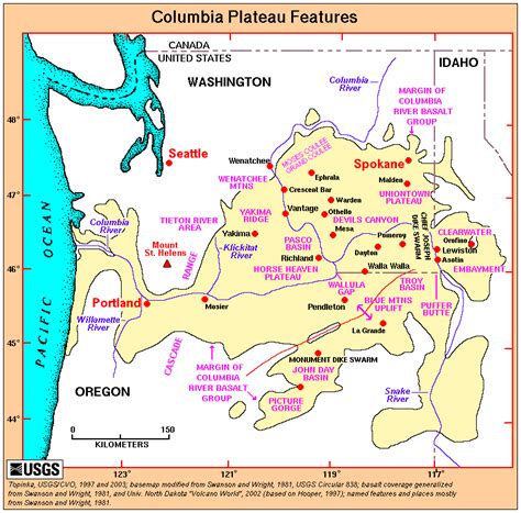 Map, Columbia Plateau Features | Columbia, Columbia river, Canyon river