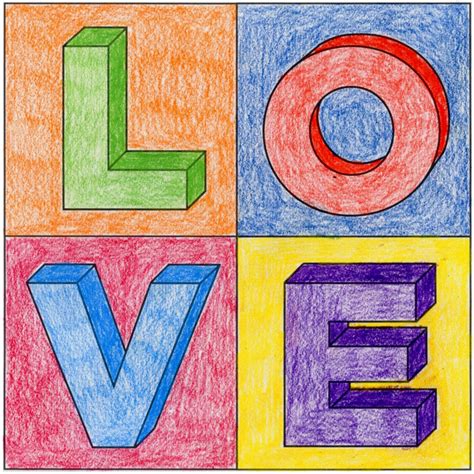 How to Draw 3D Block LOVE Letters and Coloring Page · Art Projects for Kids