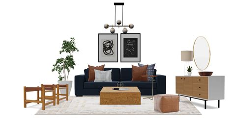 Mid Century Modern Living Room Set with Leather Accents | Spacejoy