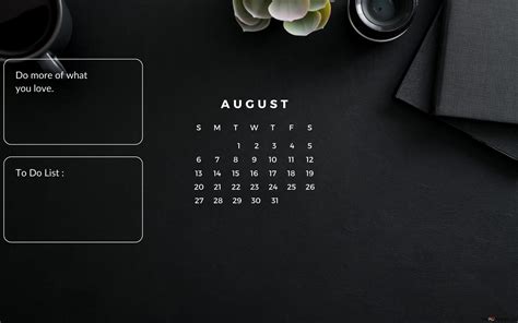 Todo List Minimalist Black Aesthetic Desktop View August 2023 Calendar ...