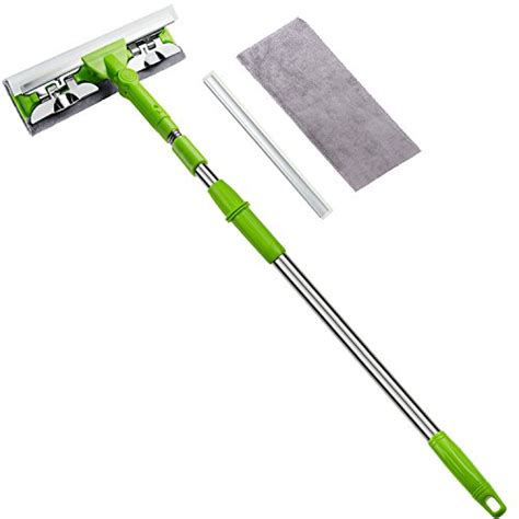 Professional 3-in-1 Window Squeegee with Scrubber -Extendable Microfiber Window Scrubber Cleaner ...