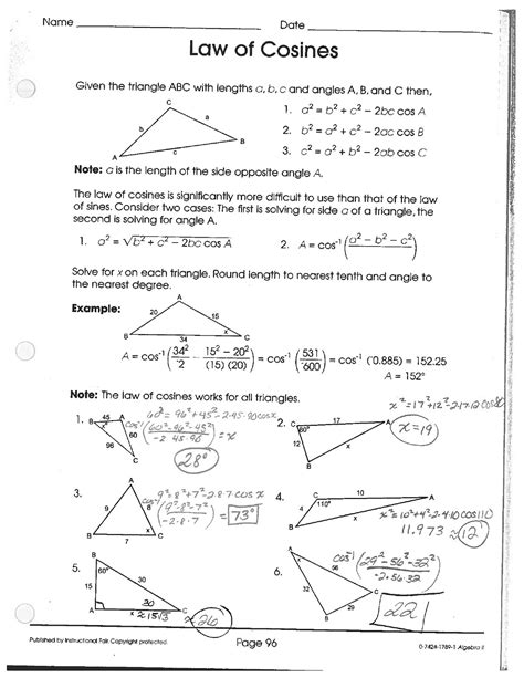 Law Of Cosines And Sines Worksheets