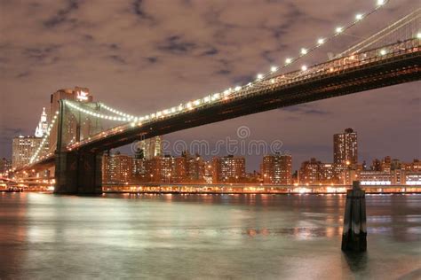 Brooklyn Bridge at Night stock photo. Image of city, bridge - 1463942