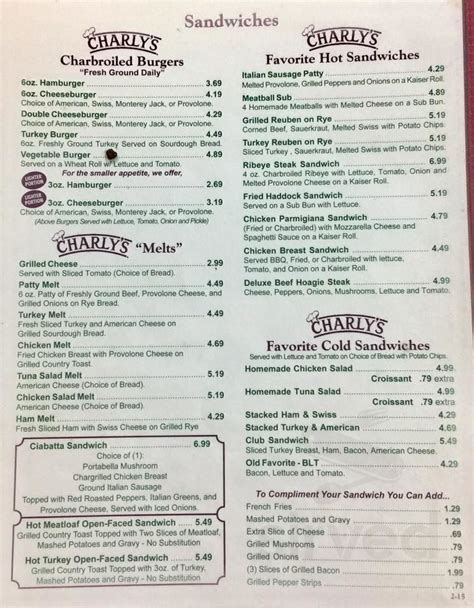 Charly's Family Restaurant menu in Youngstown, Ohio, USA