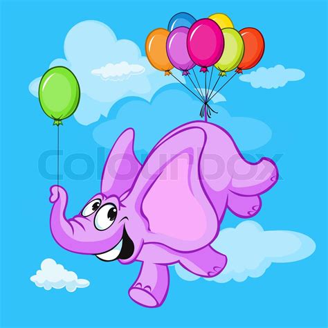 happy flying elephant cartoon | Stock vector | Colourbox