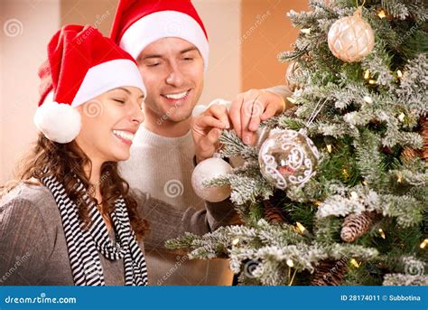 Couple Decorating Christmas Tree Stock Image - Image of lovers, family ...