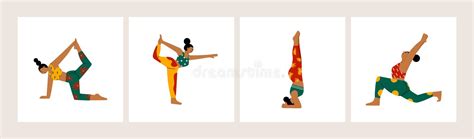 Women Doing Yoga. Hand Drawn Cards Girls in Sportswear Doing Exercise, Cartoon Characters ...