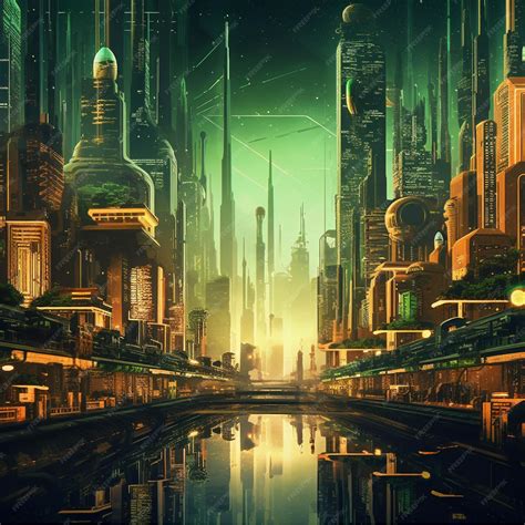 Premium AI Image | Futuristic city at night 3d rendering toned image