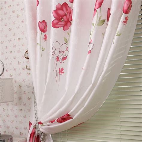red and white drapes | Graceful White Cotton and Poly Red Floral Printed Curtains (Two Panels ...