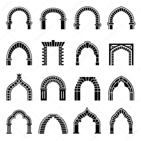 Tipo de arco iconos conjunto, estilo simple 2024