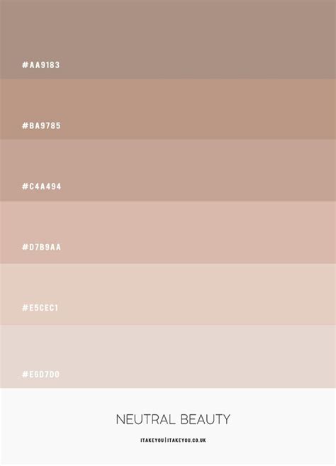 the color palette for neutral beauty is shown in shades of pink, brown and beige