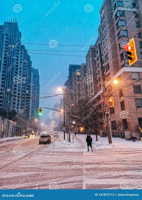 Winter Evening Night City Urban Landscape in Toronto Canada Stock Photo ...