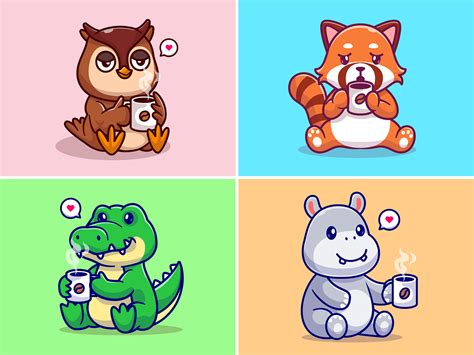 Animals coffee☕🦉🦝🐊 by catalyst on Dribbble