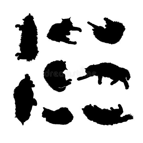 Black Silhouette of a Black Fluffy Cat. Vector Set for Your Design ...